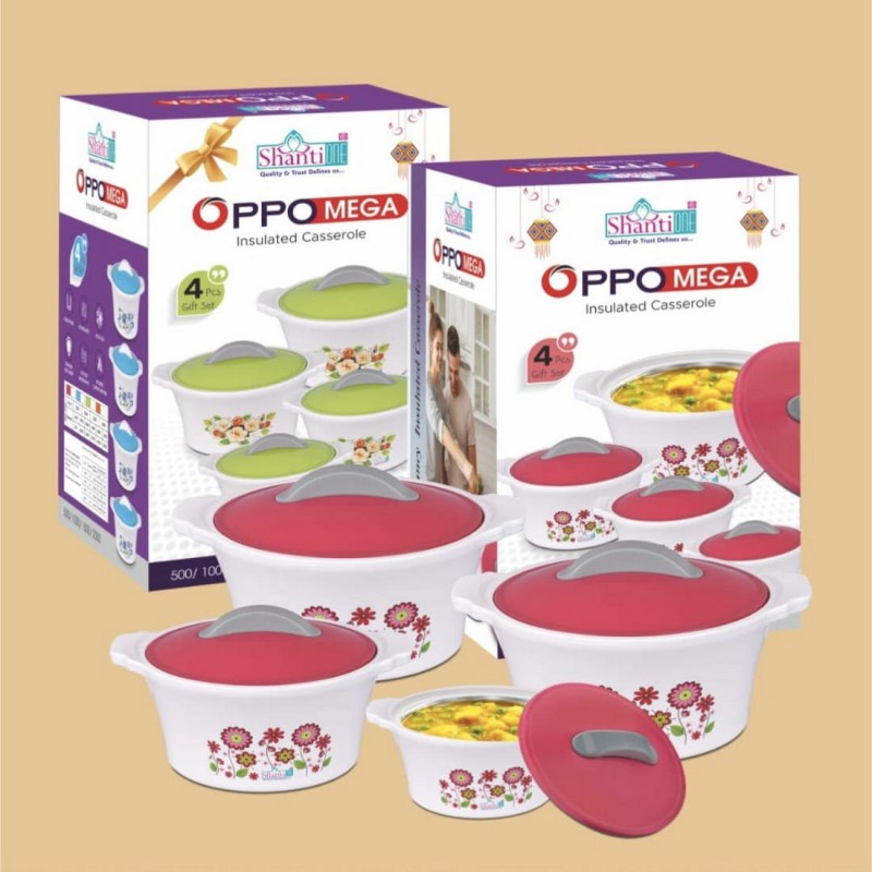 Shanti One OPPO Mega Insulated Casserole Set – 4 Pcs Gift Set | Hot & Cold Food Storage
