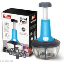 Real Push Chopper 2-in-1 | Manual Vegetable & Fruit Chopper with 3 Extra Sharp Blades | Easy Kitchen Partner for Fast Cutting & Dicing