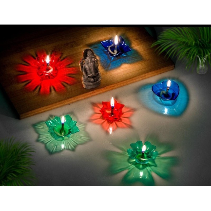 Set of Colourful Decorative Diyas for Festivals, Puja & Home Décor