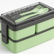 Double Layer Plastic Lunch Box with Spoon & Lock Lid – Leak-Proof Food Storage Tiffin