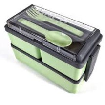 Double Layer Plastic Lunch Box with Spoon & Lock Lid – Leak-Proof Food Storage Tiffin