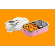 Stainless Steel Lunch Box with Plastic Outer & 2 Compartments – Leak-Proof, Durable & Portable Tiffin for Kids, Office & School