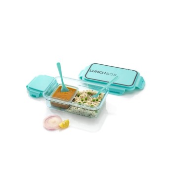 Airtight Glass Lunch Box with Leak-Proof Lid & Spoon – 2 Compartment Tiffin Box for Office, School & Travel