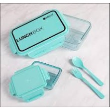 Airtight Glass Lunch Box with Leak-Proof Lid & Spoon – 2 Compartment Tiffin Box for Office, School & Travel