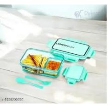 Airtight Glass Lunch Box with Leak-Proof Lid & Spoon – 2 Compartment Tiffin Box for Office, School & Travel