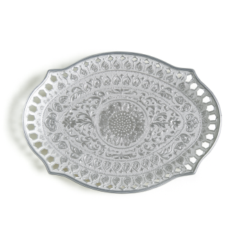 Tesla Medium Decorative Serving Tray – Elegant Silver Finish Multi-Purpose Designer Tray