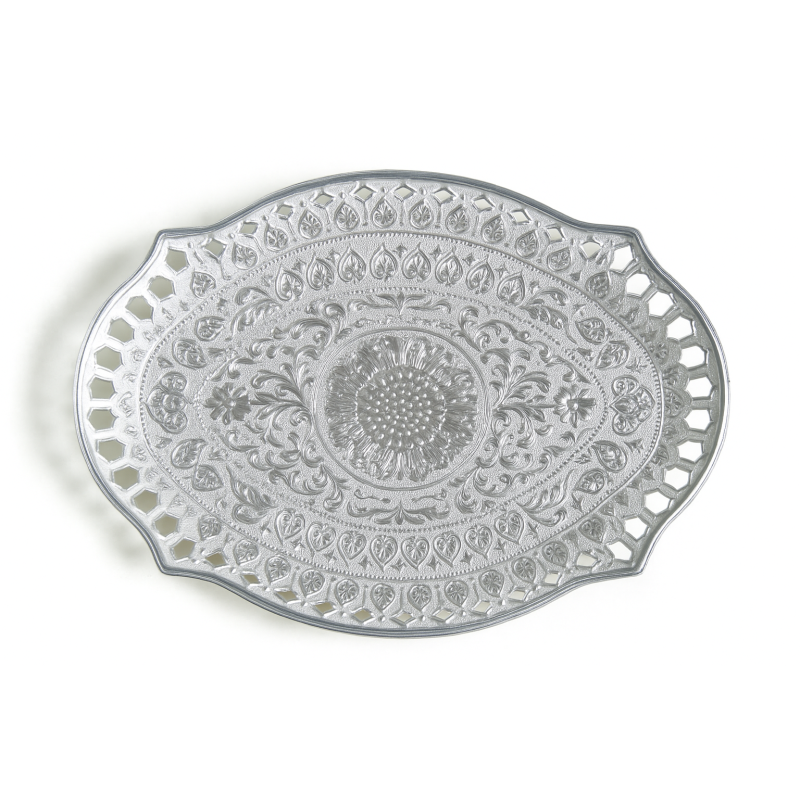 Tesla Medium Decorative Serving Tray – Elegant Silver Finish Multi-Purpose Designer Tray