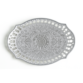 Tesla Medium Decorative Serving Tray – Elegant Silver Finish Multi-Purpose Designer Tray