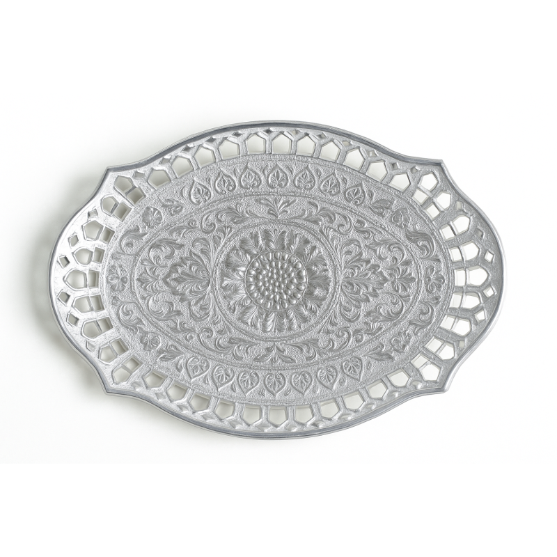 Tesla Medium Decorative Serving Tray – Elegant Silver Finish Multi-Purpose Designer Tray