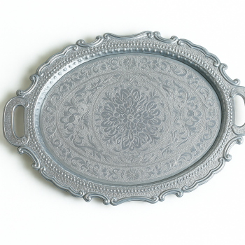 Khushi Designer Serving Tray – Elegant Silver Finish Decorative & Multi-Purpose Tray with Handles