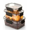 Airtight Glass-Look Plastic Food Storage Container Set with Locking Lids – 3 Piece Rectangular Boxes