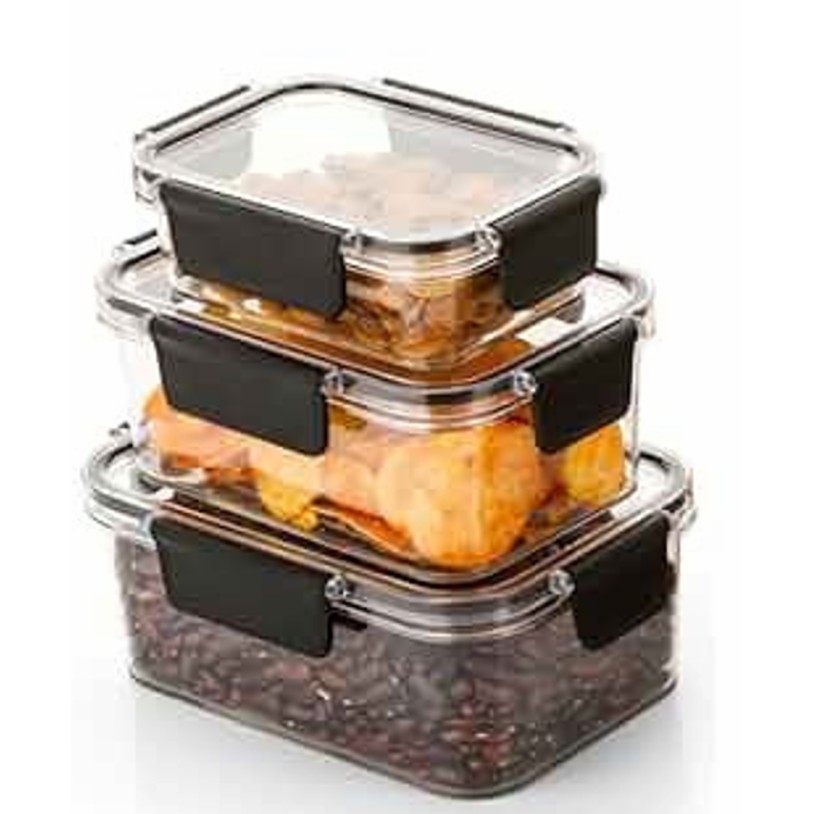 Airtight Glass-Look Plastic Food Storage Container Set with Locking Lids – 3 Piece Rectangular Boxes