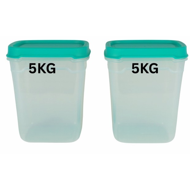 Large Plastic Food Storage Container Set – 2 Piece Airtight 5KG Capacity with Lids (Transparent with Multicolor Top)