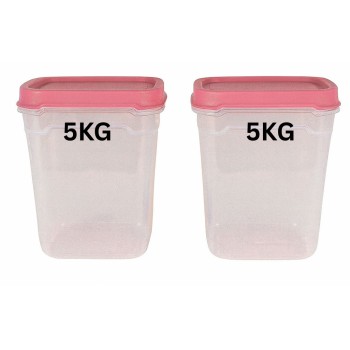 Large Plastic Food Storage Container Set – 2 Piece Airtight 5KG Capacity with Lids (Transparent with Multicolor Top)