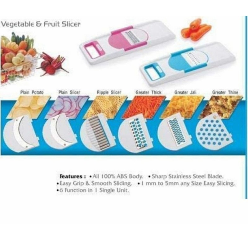 Multipurpose Vegetable & Fruit Slicer – 6 in 1 Cutter, Grater & Shredder with Interchangeable Blades