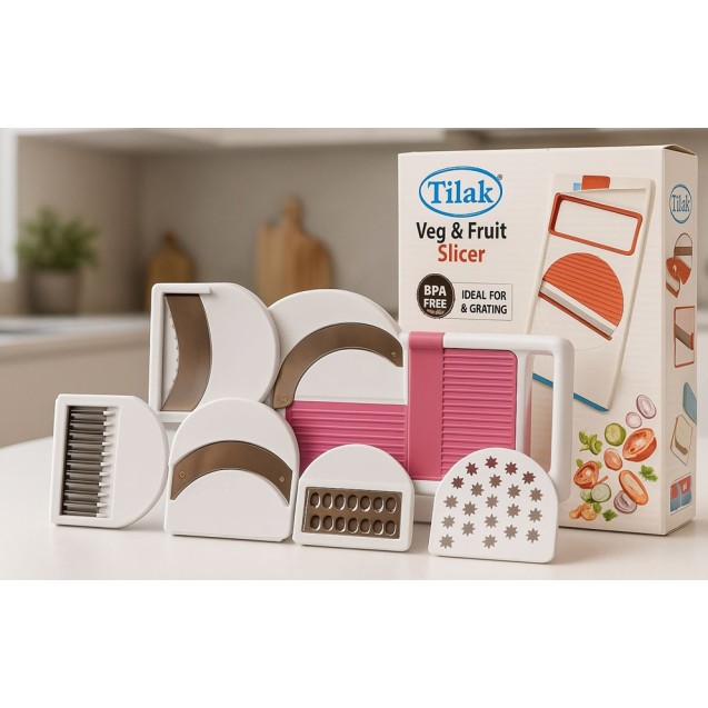 Multipurpose Vegetable & Fruit Slicer – 6 in 1 Cutter, Grater & Shredder with Interchangeable Blades