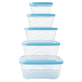 Transparent Plastic Storage Container Set with Airtight multicolor  Lids – 5 Piece Nesting Food Boxes