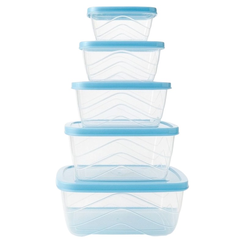 Transparent Plastic Storage Container Set with Airtight multicolor  Lids – 5 Piece Nesting Food Boxes