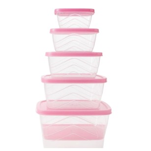 Transparent Plastic Storage Container Set with Airtight multicolor  Lids – 5 Piece Nesting Food Boxes