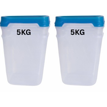 Large Plastic Food Storage Container Set – 2 Piece Airtight 5KG Capacity with Lids (Transparent with Multicolor Top)