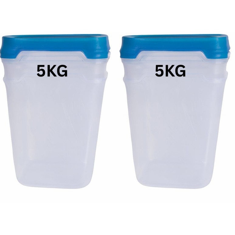 Large Plastic Food Storage Container Set – 2 Piece Airtight 5KG Capacity with Lids (Transparent with Multicolor Top)