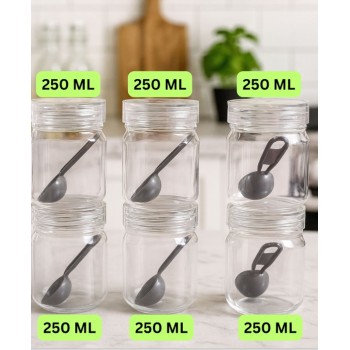 Plastic Kitchen Storage Jar Set with Spoon 6 Piece Transparent Containers for Spices, Dry Fruits & Snacks