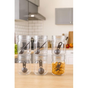 Plastic Kitchen Storage Jar Set with Spoon 6 Piece Transparent Containers for Spices, Dry Fruits & Snacks