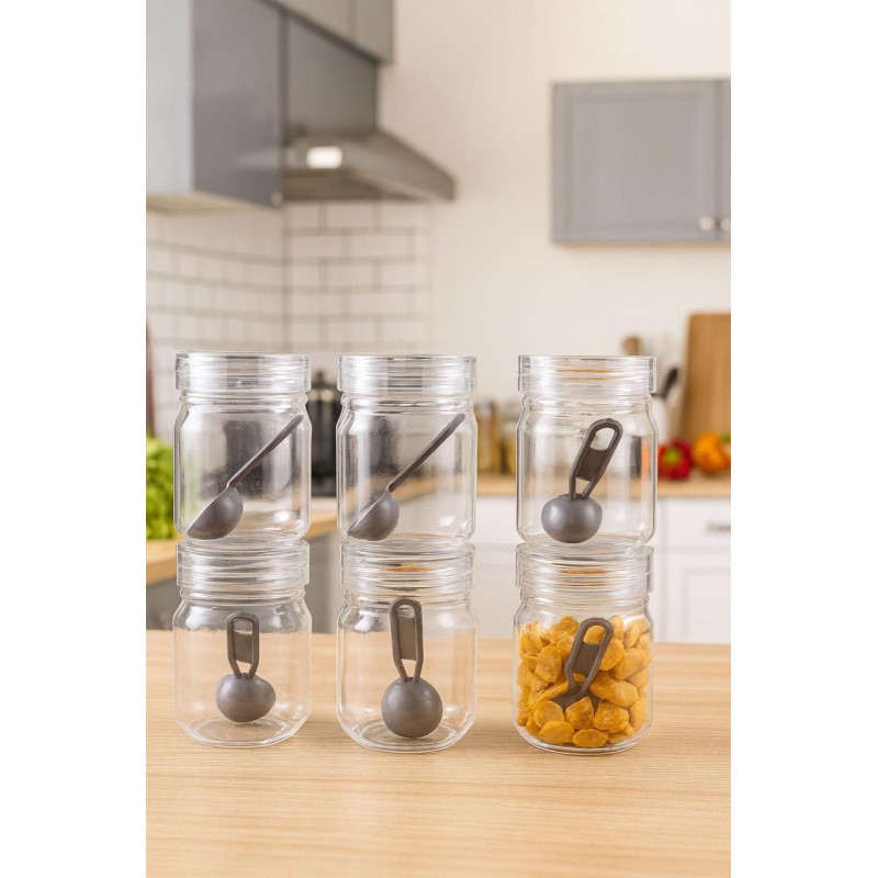 Plastic Kitchen Storage Jar Set with Spoon 6 Piece Transparent Containers for Spices, Dry Fruits & Snacks