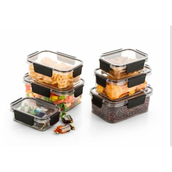 Airtight Glass-Look Plastic Food Storage Container Set with Locking Lids – 3 Piece Rectangular Boxes