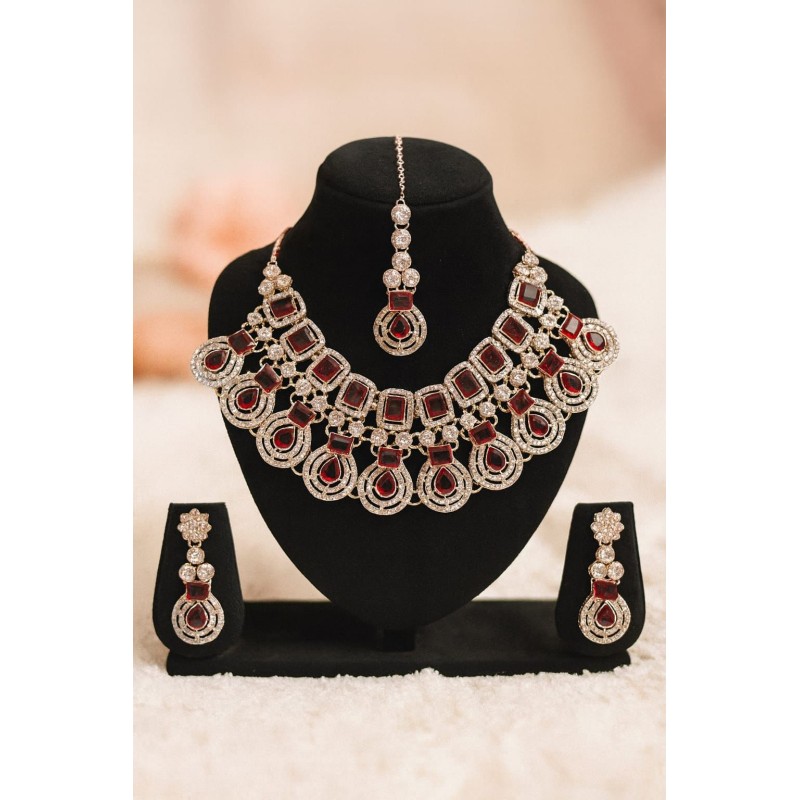 Silver Plated Multicolor  Stone Necklace Set with Earrings & Maang Tikka | Bridal & Party Wear Jewelry