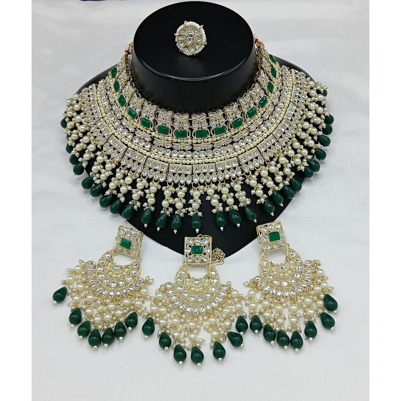 Kundan Pearl and Multicolor Choker Necklace Set  | Bridal Jewelry with Earrings and Ring