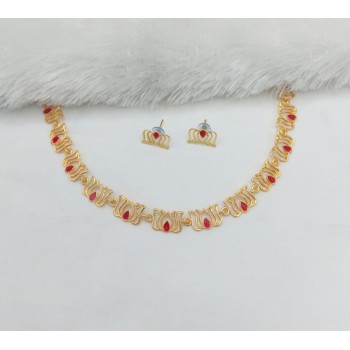 Gold Plated Lotus Necklace Set with Multicolor Stone | Elegant Designer Jewelry for Women