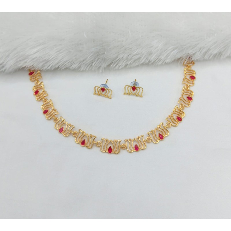 Gold Plated Lotus Necklace Set with Multicolor Stone | Elegant Designer Jewelry for Women