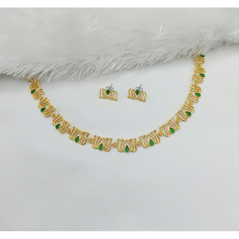 Gold Plated Lotus Necklace Set with Multicolor Stone | Elegant Designer Jewelry for Women