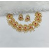 Gold Plated Temple Necklace Set with Multicolor Stone & Pearl Drops | Traditional Jewelry for Women