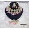 Kundan Pearl  Multicolor  Stone Choker Necklace Set | Bridal Jewelry with Earrings and  Maang Tikka