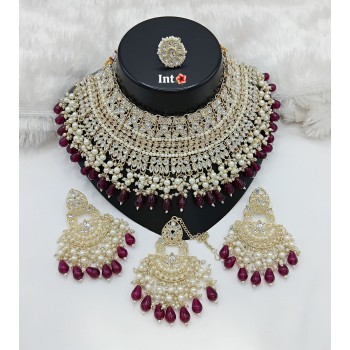 Kundan Pearl and Multicolor Choker Necklace Set  | Bridal Jewelry with Earrings and Ring