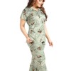 line flower green Short Sleeve Shirt & Pyjama Set | Soft & Breathable Sleepwear for Ladies