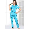  Blue Minnie  Printed Cotton Night Suit Set | Short Sleeve Shirt & Pyjama | Soft and Comfortable Sleepwear for Ladies