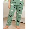Green Minnie Cotton Printed Night Suit Set  Short Sleeve Shirt and Pyjama  Soft and Comfortable Sleepwear for Ladies