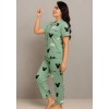 Green Minnie Cotton Printed Night Suit Set  Short Sleeve Shirt and Pyjama  Soft and Comfortable Sleepwear for Ladies
