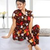 Box Maroon Cotton Night Suit Set | Half Sleeve Shirt & Pyjama | Soft & Comfortable Sleepwear for Ladies