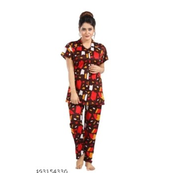 Box Maroon Cotton Night Suit Set | Half Sleeve Shirt & Pyjama | Soft & Comfortable Sleepwear for Ladies
