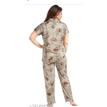 coffe line flower Night Suit Set  Short and Sleeve Shirt  Pyjama  Soft and Stylish Nightwear for Ladies