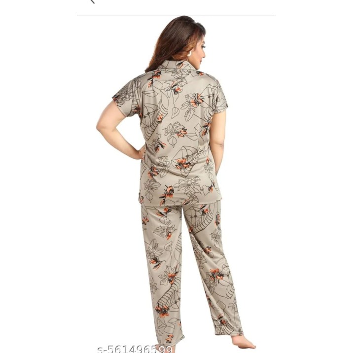 coffe line flower Night Suit Set  Short and Sleeve Shirt  Pyjama  Soft and Stylish Nightwear for Ladies