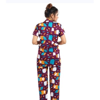 Box Purple Cotton Night Suit Set  Half Sleeve Shirt and  Pyjama  Soft and Breathable Sleepwear for Ladies