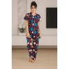 Box Purple Cotton Night Suit Set  Half Sleeve Shirt and  Pyjama  Soft and Breathable Sleepwear for Ladies