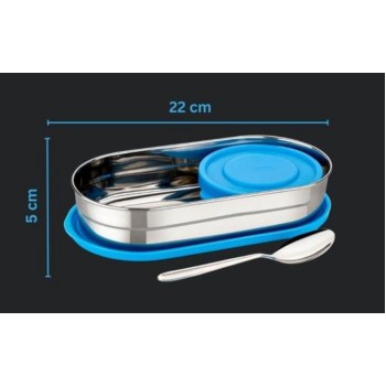 Stainless Steel Lunch Box with Leakproof Lid & Spoon – 22 x 5 cm Compact Food Container for Office, School & Travel