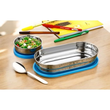 Stainless Steel Lunch Box with Leakproof Lid & Spoon – 22 x 5 cm Compact Food Container for Office, School & Travel