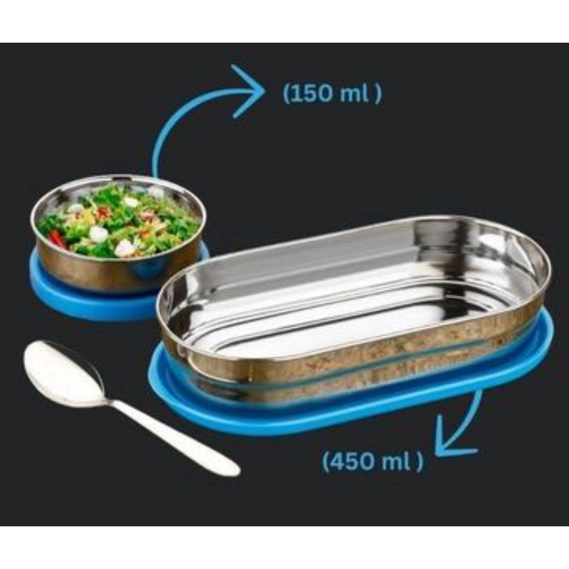 Stainless Steel Lunch Box with Leakproof Lid & Spoon – 22 x 5 cm Compact Food Container for Office, School & Travel